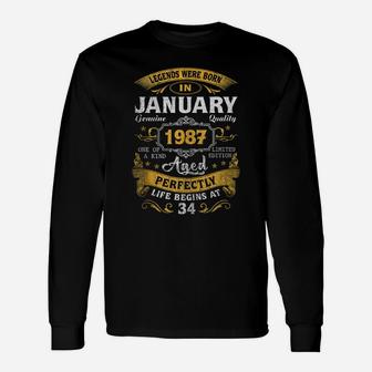 Legends Born In January 1987 34Th Birthday Gift 34 Yrs Old Unisex Long Sleeve | Crazezy
