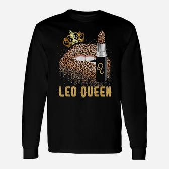 Leo Queen Leopard Lips Shirt Leo Unisex Long Sleeve | Crazezy