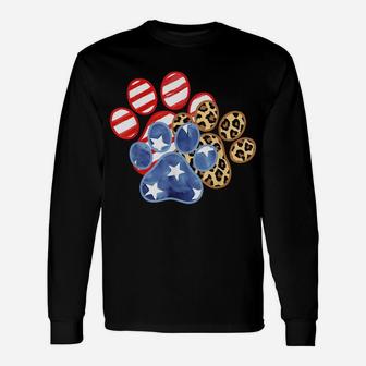 Leopard American Flag Hearts 4Th Of July Dog Paw Print Cute Unisex Long Sleeve | Crazezy
