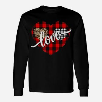 Leopard Buffalo Plaid Love Valentines Day Hearts Long Sleeve T-Shirt - Monsterry DE