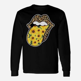 Leopard Lips Sunflower Tongue Sticking Out Flower Graphic Unisex Long Sleeve | Crazezy