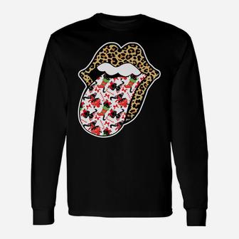 Leopard Lips With Angry Christmas Cat Tongue Sticking Out Unisex Long Sleeve | Crazezy