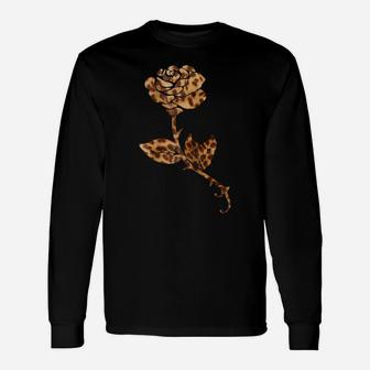 Leopard Print T Shirt - Rose Flower Graphic Cheetah Tee Gift Unisex Long Sleeve | Crazezy DE