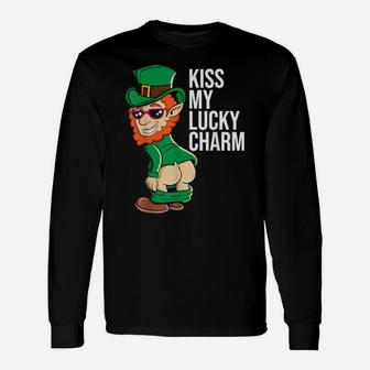 Leprechaun Kiss My Lucky Charm St Patrick's Day Irish Long Sleeve T-Shirt - Monsterry