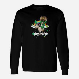 Leprechaun Riding Goat St Patricks Day Gif Long Sleeve T-Shirt - Thegiftio UK