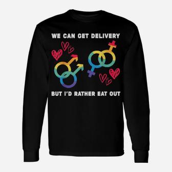 Lesbian Flag Rainbow Pride Eat Out Valentines Day Long Sleeve T-Shirt - Monsterry