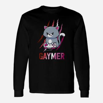 Lesbian Gaymer Geek Pride Lgbt Video Game Lovers Gift Cat Unisex Long Sleeve | Crazezy