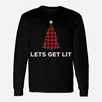 Let's Get Lit Funny Christmas Drinking Lights Santa Matching Unisex Long Sleeve | Crazezy CA