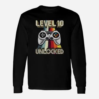 Level 10 Unlocked Retro Video Game 10Th Birthday Gamer Gift Unisex Long Sleeve | Crazezy AU