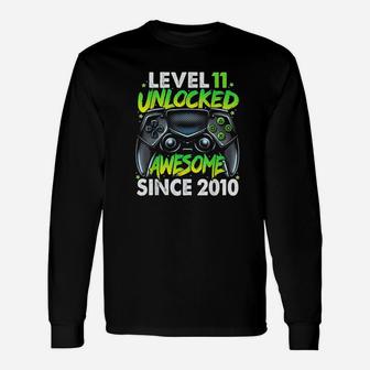 Level 11 Unlocked Awesome Since 2010 11Th Birthday Gaming Unisex Long Sleeve | Crazezy UK