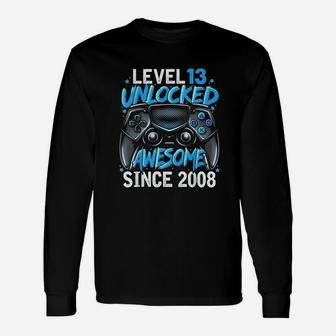 Level 13 Unlocked Awesome Since 2008 13Th Birthday Gaming Unisex Long Sleeve | Crazezy DE