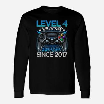 Level 4 Unlocked Awesome Since 2017 4Th Birthday Gaming Unisex Long Sleeve | Crazezy
