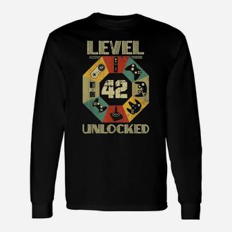 Level 42 Unlocked T Shirt Funny Video Gamer 42Nd Birthday Unisex Long Sleeve | Crazezy UK