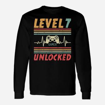 Level 7 Unlocked Gamer Heartbeat Video Game 7Th Birthday Unisex Long Sleeve | Crazezy DE