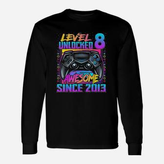 Level 8 Unlocked Awesome Since 2013 8Th Birthday Gaming Unisex Long Sleeve | Crazezy