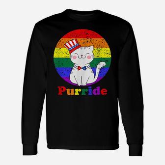 Lgbt Cat Lovers Purride Rainbow Flag American Flag Lgbtq Unisex Long Sleeve | Crazezy DE