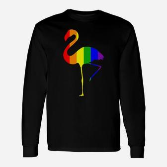 Lgbt Flamingo Rainbow Long Sleeve T-Shirt - Monsterry