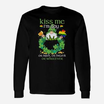 Lgbt Gnome Kiss Me Im Gay Or Irish Or Orunk Or Whatever Long Sleeve T-Shirt - Monsterry AU