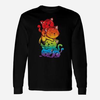 Lgbt Kawaii Rainbow Cats For Kitten Lover Long Sleeve T-Shirt - Monsterry DE