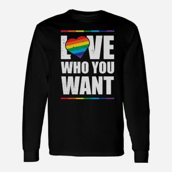 Lgbt Love Who You Want Gay Pride Rainbow Heart Long Sleeve T-Shirt - Monsterry UK
