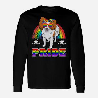 Lgbt Papillon Dog Gay Pride Rainbow Long Sleeve T-Shirt - Monsterry