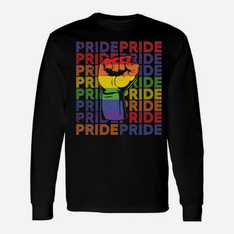 Lgbt Rainbow Fist Pride Lesbian Gay Support Present Long Sleeve T-Shirt - Monsterry