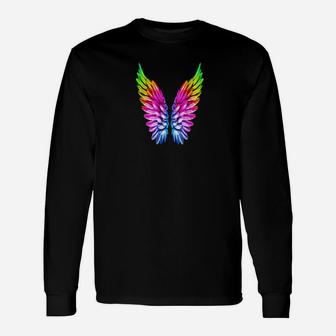 Lgbt Rainbow Wings Rainbow Gay Lesbian Pride Angels Long Sleeve T-Shirt - Monsterry