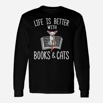 Life Is Better With Books & Cats Funny Oriental Shorthair Unisex Long Sleeve | Crazezy UK