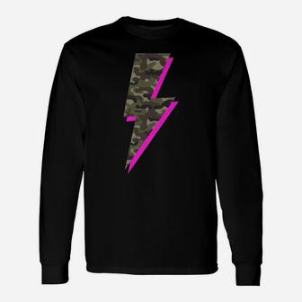 Lightning Bolt Camo Hot Pink Camouflage Graphic Print Unisex Long Sleeve | Crazezy