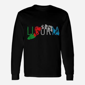 Ligurian Map Word Art Distressed Liguria Italy Souvenir Long Sleeve T-Shirt - Monsterry UK