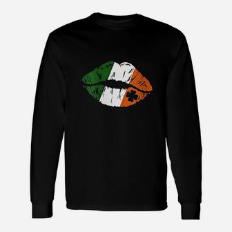 Lipstick Irish Green Shamrock Clover St Patricks Day Long Sleeve T-Shirt - Thegiftio UK