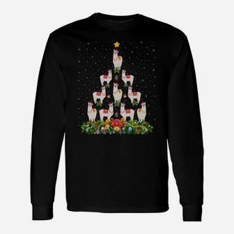 Llama Xmas Tree Gift Santa Hat Llama Christmas Sweatshirt Unisex Long Sleeve | Crazezy DE