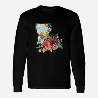 Louisiana Watercolor Flower Long Sleeve T-Shirt - Thegiftio UK