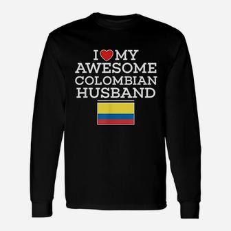 I Love My Awesome Colombian Husband Flag Heart Long Sleeve T-Shirt - Thegiftio UK