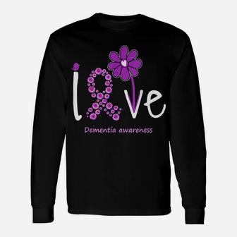 Love Dementia Awareness, Purple-Ribbon Flower Design Tee Unisex Long Sleeve | Crazezy UK