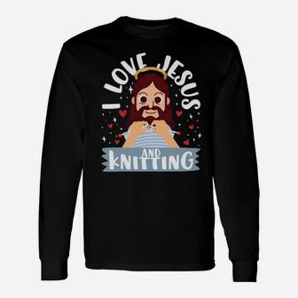 I Love Jesus & Knitting Christian Cartoon Beard Long Sleeve T-Shirt - Monsterry DE