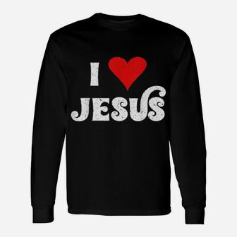 I Love Jesus Christian Faith Vintage 70S Heart Long Sleeve T-Shirt - Monsterry DE