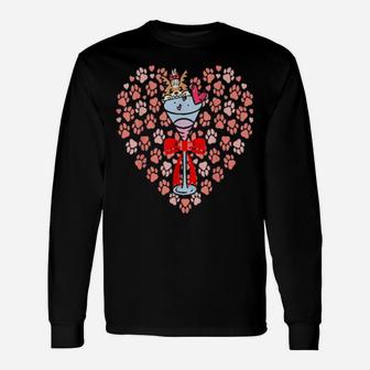 I Love You Martini Dog Valentines Day Heart Paws Long Sleeve T-Shirt - Monsterry