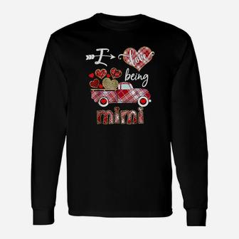 I Love Being Mimi Red Plaid Truck Hearts Valentines Day Long Sleeve T-Shirt - Monsterry