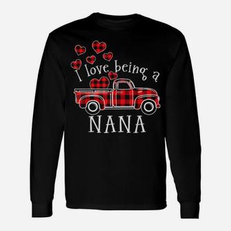 I Love Being A Nana Red Truck With Heart Valentines Day Long Sleeve T-Shirt - Monsterry