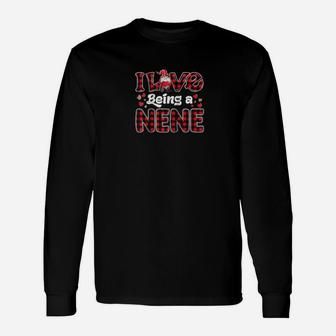 I Love Being Nene Red Plaid Hearts Gnome Valentines Day Long Sleeve T-Shirt - Monsterry