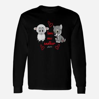 Love One Another Verse John Cute Puppy And Sheep Unisex Long Sleeve | Crazezy