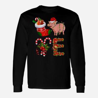 Love Pig Christmas Lights Funny Santa Hat Christmas Unisex Long Sleeve | Crazezy