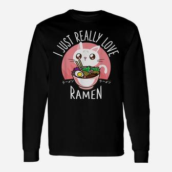 Love Ramen Japanese Noodles Shirt Kawaii Anime Cat Unisex Long Sleeve | Crazezy