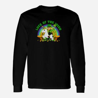 Luck Of The Irish Leprechaun Riding Unicorn St Patricks Day Long Sleeve T-Shirt - Monsterry