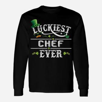Luckiest Chef Ever Shamrock Leprechaun Hat St Patrick Day Unisex Long Sleeve | Crazezy