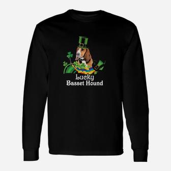 Lucky Basset Hound Dog Leprechaun Shamrock St Patrick Day Long Sleeve T-Shirt - Monsterry CA
