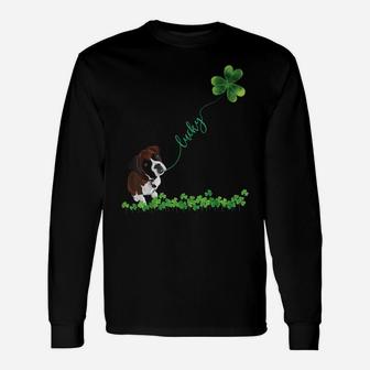 Lucky Boxer Dog Shamrock Patrick Day Tshirt For Women Irish Unisex Long Sleeve | Crazezy UK