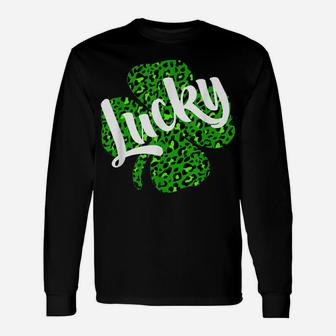 Lucky Leopard Print Shamrock St Patrick Day Four Leaf Clover Unisex Long Sleeve | Crazezy CA
