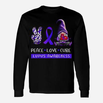 Lupus Awareness Peace Love Cure Purple Ribbon Gnome Womens Unisex Long Sleeve | Crazezy